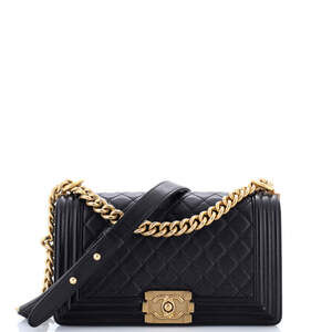 Chanel Old Medium Boy Flap Bag Quilted Caviar